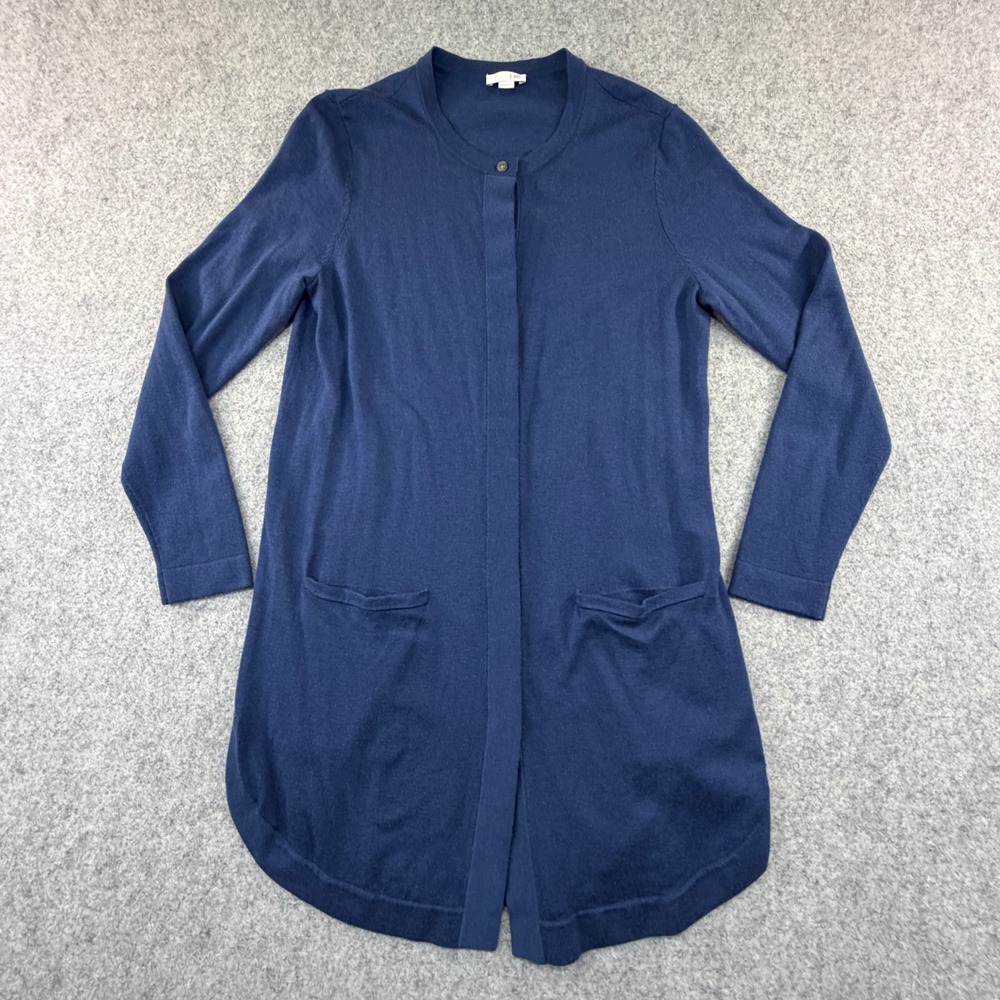 J. Jill Navy Blue Wool Blend Longline Cardigan Sweater Button Front Pockets S